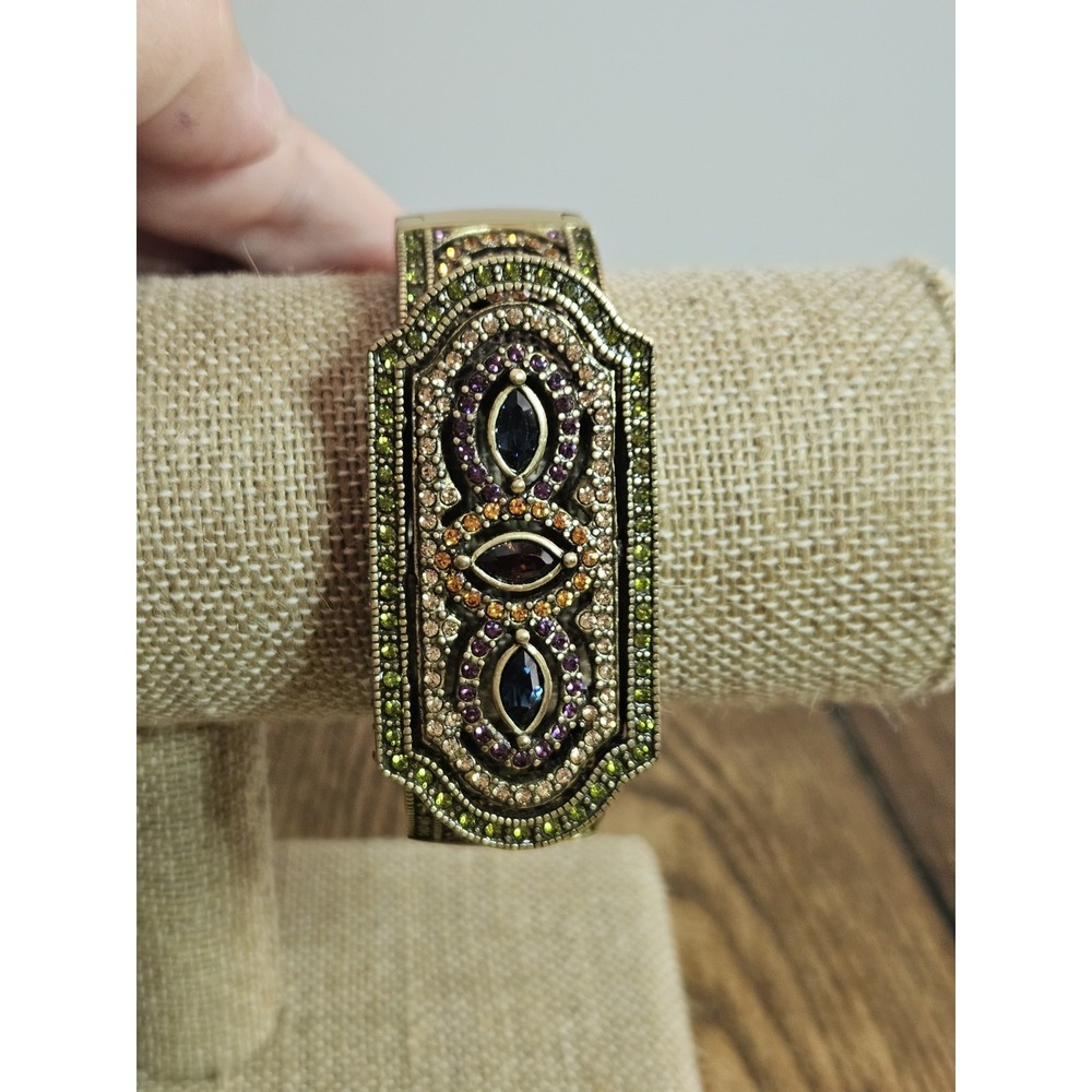Heidi Daus Masterful Marquise Crystal Cuff Bracelet Green Olive Purple Hinged